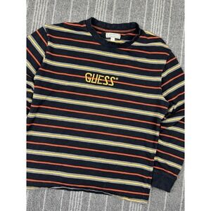 Guess‎ Originals Shirt Mens XL Black Stripped Long Sleeve Vtg 90s Asap Rocky